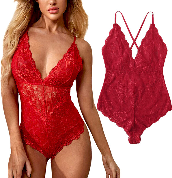 Women Snap Crotch Lingerie Stretch Lace Bodysuit Eyelash Naugthy