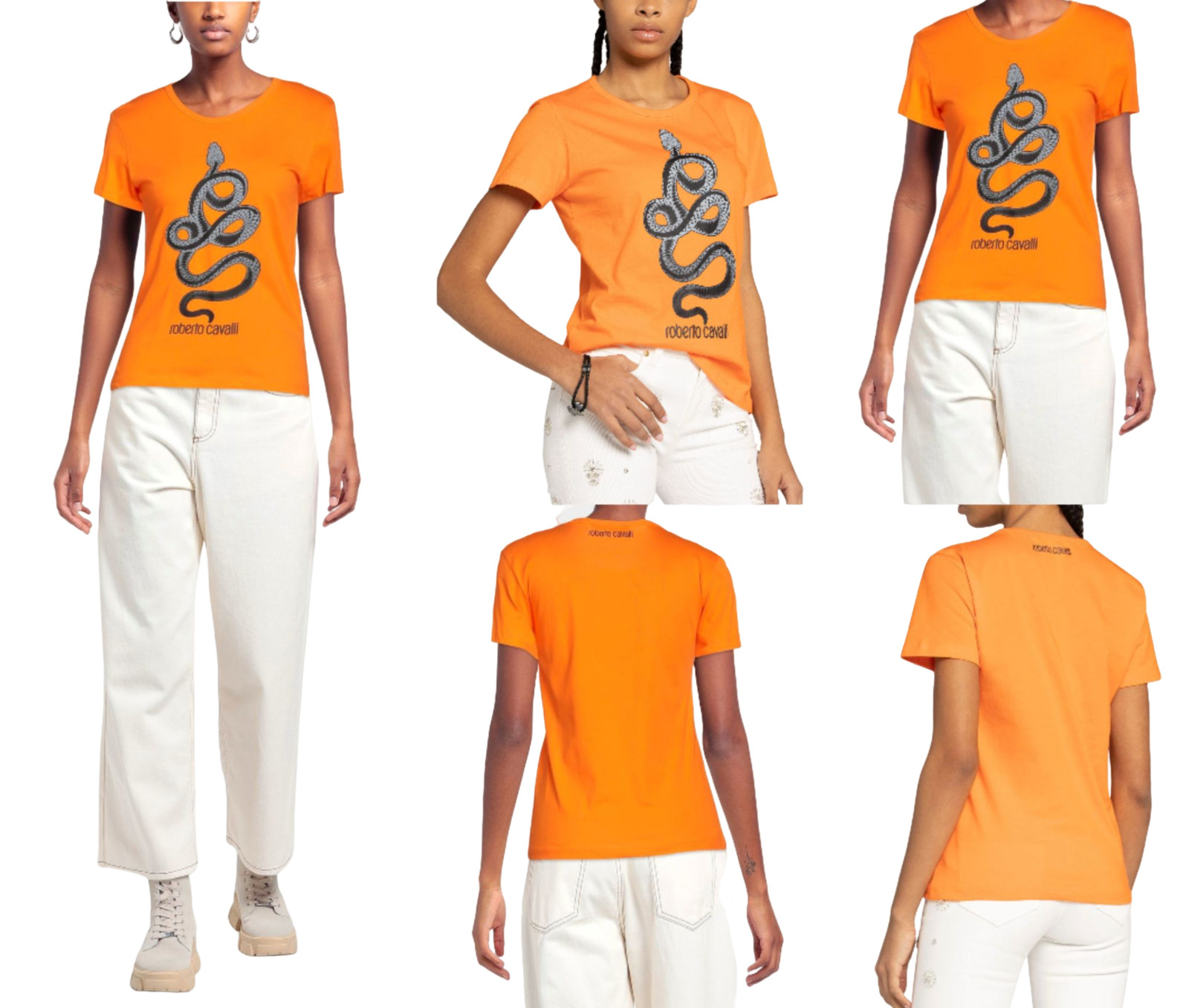 Roberto Cavalli Snake Print Monogram Cotton T-Shirt Top Lounge Iconic Shirt L