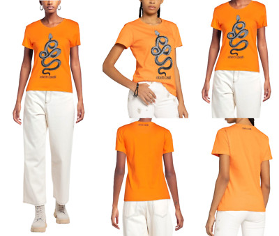 Roberto Cavalli Snake Print Monogram Cotton T-Shirt Top Lounge Iconic Shirt M