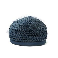 Vintage Navy Blue Straw Hat Union Made 415939 Tulle Netting