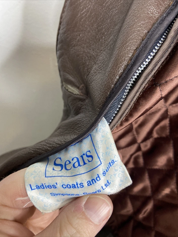 Sears Quebec Woman M/L 70s Brown Leather Chocolate Coat Lined Belted Mod Hipster - Image 4 of 4