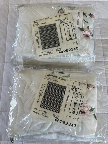 2 Pillow Sham Set Quilted Embroidered Pink Green Roses Brylane Scalloped Cottage - Picture 17 of 24