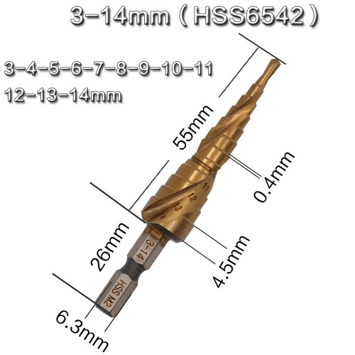 3mm-30mm HSS Spiral Flute Step Cone Drill Metal Hole Cutter Drill Bits Hex Shank - Picture 6 of 23
