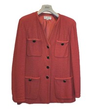 St John Collection Marie Gray Knit Blazer Jacket Pink Size 12 Designer Classic