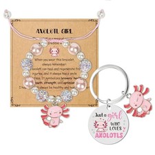 Axolotl Lover Gifts for Her - Bracelet Keychain Set for Axolotl Fans Magical
