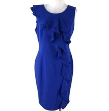 Calvin Klein Royal Blue Ruffle Sheath Dress, Sleeveless Iconic, Size 6, New