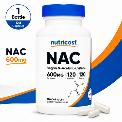 Nutricost NAC N-Acetyl L-Cysteine 600mg Supplement 120 Vegetarian Caps