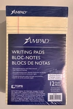 Ampad Writing Notepads 5" x 8" College Rule Canary 50 Sheets 12 Pads TOP20-204