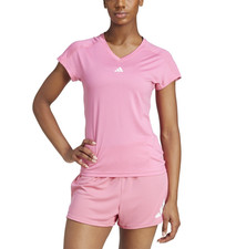 adidas Women's Training Moisture-Wicking Logo V-Neck T-Shirt Pink Fushion L