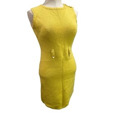 Peter Picard Womens Dress Yellow Knit Sleeveless 60s Mod Vintage USA