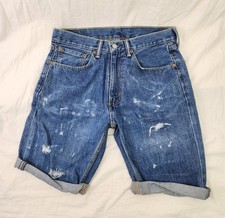 Levi's 505 Denim Shorts Men 32 Blue Regular Fit Cutoff Distressed Jeans Jorts