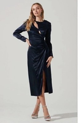 Astr The Label Cocktail Wrap Dress Size Small Navy Blue NWT Retails $148