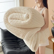 Thick Fleece Blanket Double Layer Artificial Lambswool Throws Blankets Comforter