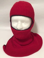 Vintage Knit Ski Balaclava 70s Robber Mask Full Face 1 Hole Red Hunting Cold