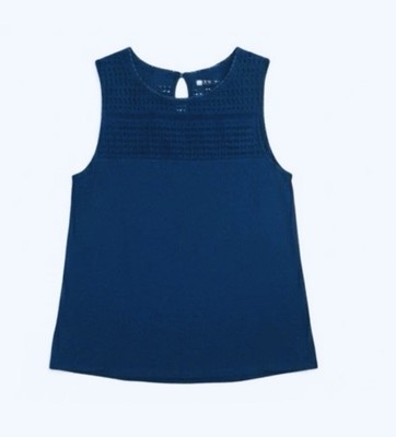 Stylus Royal Blue Sleeveless Top Medium M Crochet Lace Yoke Pom Pom Trim Keyhole
