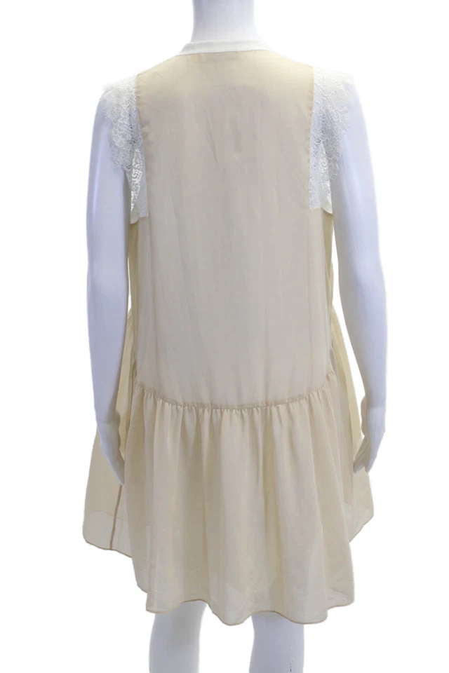 Vestido recto Sandro para mujer beige línea A cuello en V sin mangas botón talla M Foto 3 de 4