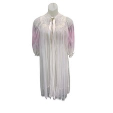 Vintage Carillon White Lace Nightgown Robe Set Sheer Nylon Peignoir 1702 Size 34