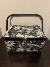 Singer Sew N Stow Sewing Basket Floral Print Black & Gray Medium w/Tray NEW