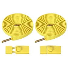 No Tie Shoelaces with 2 Metal Square Buckle Clips, 1Pair & Yellow