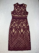 Lulus Bordeaux Blush Lace Overlay Cocktail Sheath Dress, Size M Romantic