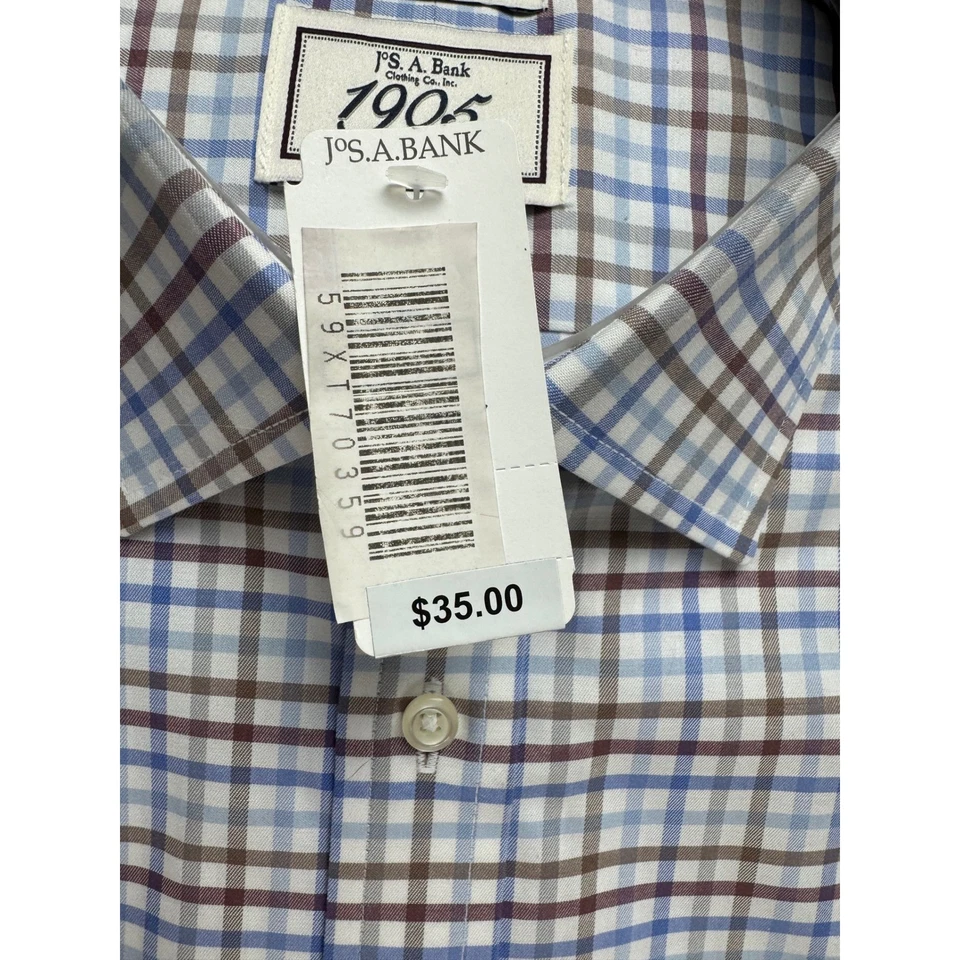 Camisa de vestir JOS A BANK para hombre ajustada elástica sin hierro a cuadros 17 33 manga larga Foto 2 de 4
