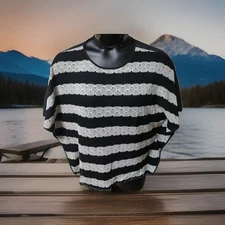 Signature Studio Blouse Pullover White Black Striped Scoop Neck Dolman Slv Sz S