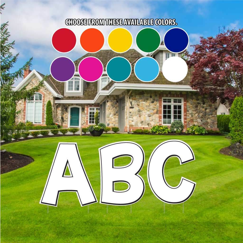 Alphabet Yard Letters, Solid Color with Outline 24" KG, 26 pcs, Stakes Included