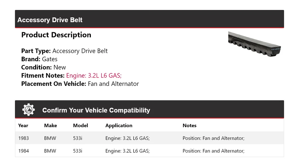 For 1983-1984 BMW 533i 3.2L L6 GAS Accessory Drive Belt Fan and Alternator Gates - Image 2 of 4