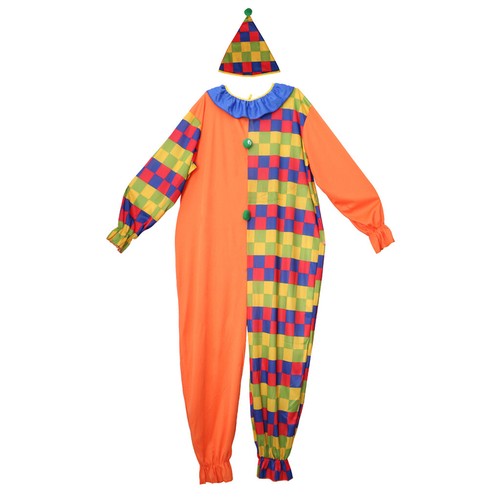 Circus Clown Costume Halloween Party Grids Fancy Dress Mens Clothes w/ Hat - Picture 11 of 12
