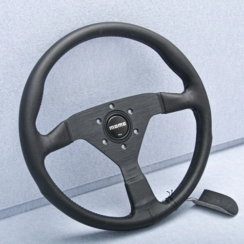 14inch Momo MonteCarlo Leather Steering Wheel Black Stitching Black Horn Button - Bild 2 von 5