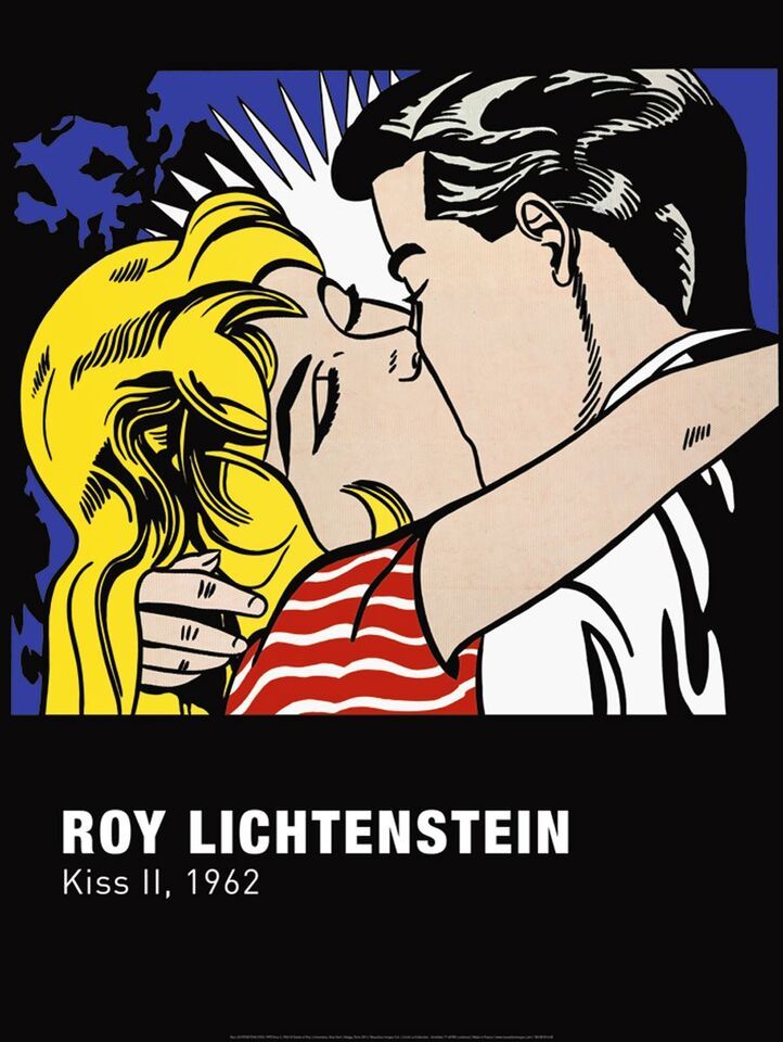 POP ART PRINT - Kiss II, 1962 by Roy Lichtenstein Romantic Poster