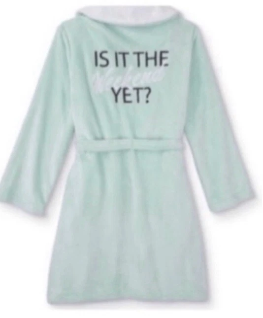 JOE BOXER Aqua ¿YA ES EL FIN DE SEMANA? Bata de felpa bolsillos nuevos con etiquetas 2X Foto 3 de 4