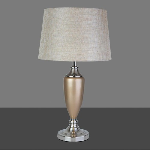 Table Lamp Malham Large Ceramic Champagne Gold and Silver with Natural Shade - Picture 7 of 9