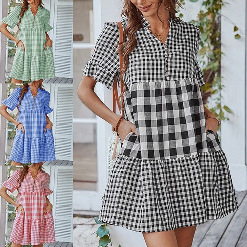 Women's Baggy Check Print Babydoll 