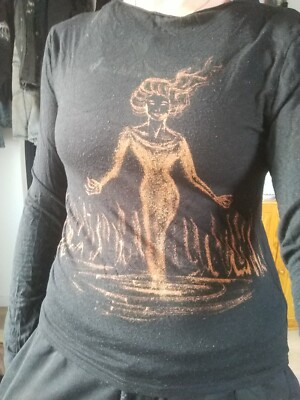 baumwolle stretch schwarz eng langarm shirt gothic punk metal witch