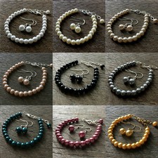 Child's Pearl Bracelet Earring Set Flower Girl Photo Prop Bridal Party Dress Up