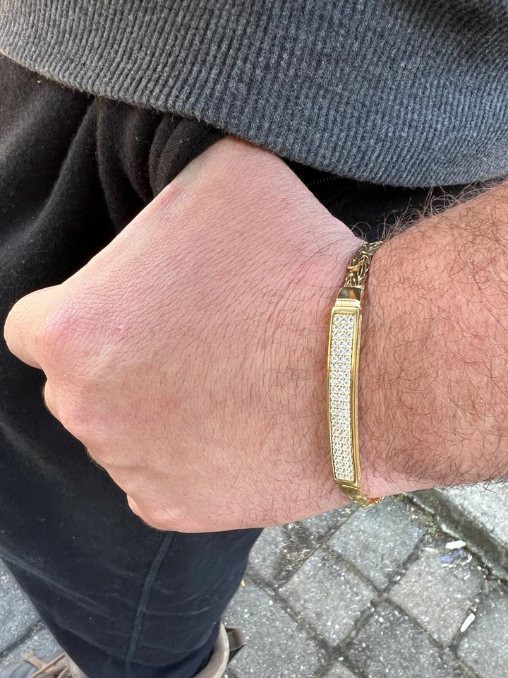 Men Presidential ID Bracelet 14k Gold Plated 925 Silver Iced CZ Hip Hopx - Image 4 of 4