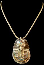 Vintage Rare Eisenberg 1970's Large Gold Tone King Tutankhamun Pendant Necklace