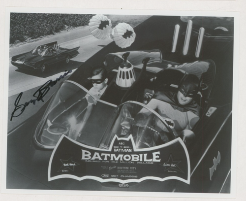 George Barris SIGNIERTES Batman Batmobile Foto / Adam West & Burt Ward TV-Show