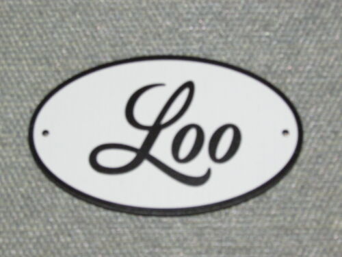 Targa insegna bagno in legno LOO bagno lettere nere The LOO - Foto 2 di 3