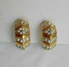 ORECCHINI firmati MONET metallo dorato e strass a clip