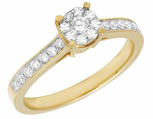 Ladies Women's 9ct 9carat Yellow Gold Diamond Cluster Ring UK Size O