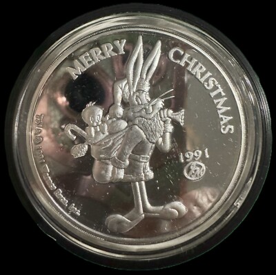1991 Bugs Bunny Christmas Holiday Commemorative 1oz .999 Silver