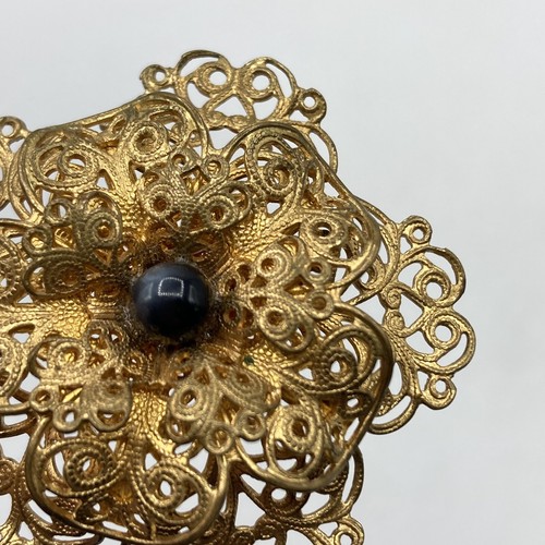 Vintage Gold Vermeil Filigree Flower Lace Brooch Pin Floral Statement 1 7/8" - Picture 4 of 7