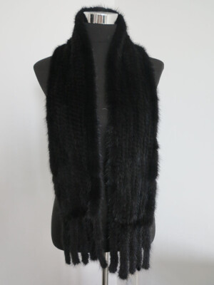 New knit 100% real mink fur scarf fur  premium quality cape 150*14 cm black wrap
