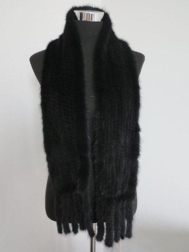 New knit 100% real mink fur scarf fur premium quality cape 150*14 cm black wrap