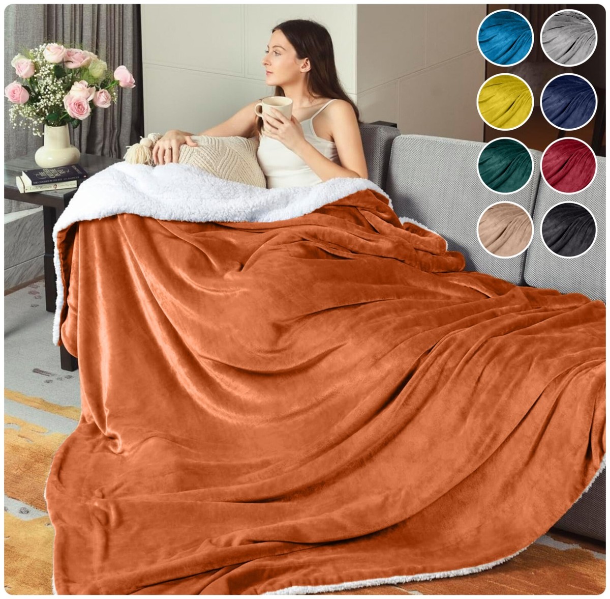 Sherpa Blanket Queen Reversible Soft Plush Sofa Bed Throw Blankets - Main Image