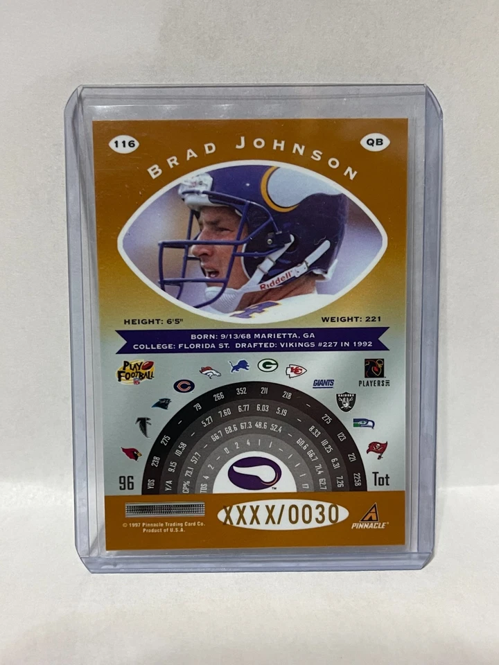 1997 Totally Certified Gold "RARE Media Promos"  BRAD JOHNSON  (XXXX/30) - Image 2 of 2