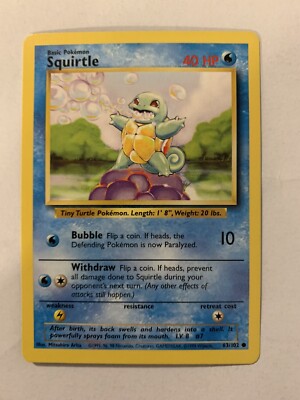 ebay squirtle pokemon card POKEMON CARD UNLIMITED BASE SET SQUIRTLE 63/102 - NM Condition