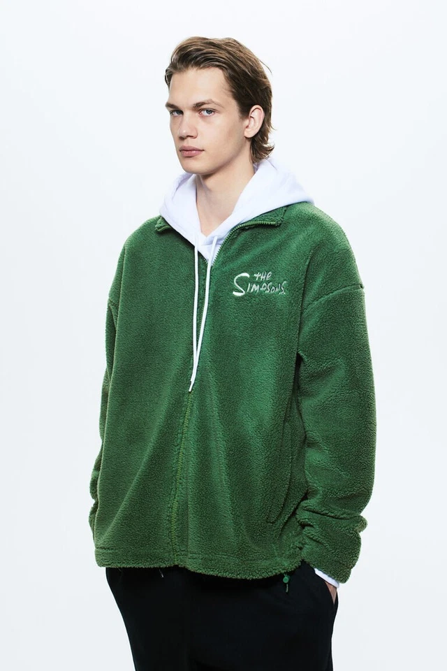 H & M Oversized Fit Teddy jacket FOR MEN (Grass green/The Simpsons) Size XL - Image 2 of 3